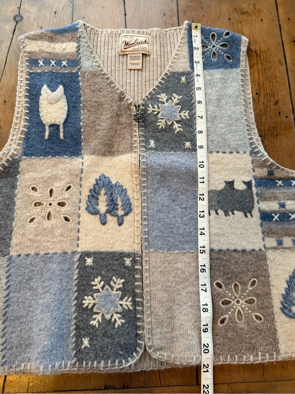 Woolrich Patchwork Wool-Blend Vest in Blue, Cream & Gray Tones
